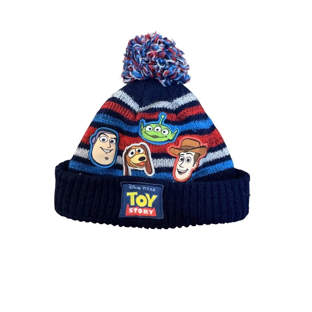 Disney Toy Story Hat Beanie Toddler 18-24M Blue Pom Knit Buzz Woody Boys Winter